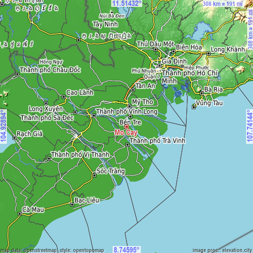 Topographic map of Mỏ Cày