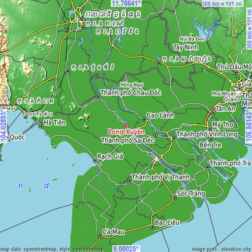Topographic map of Long Xuyên
