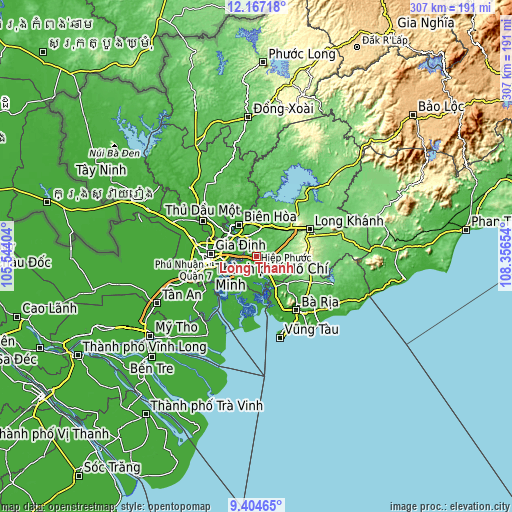 Topographic map of Long Thành