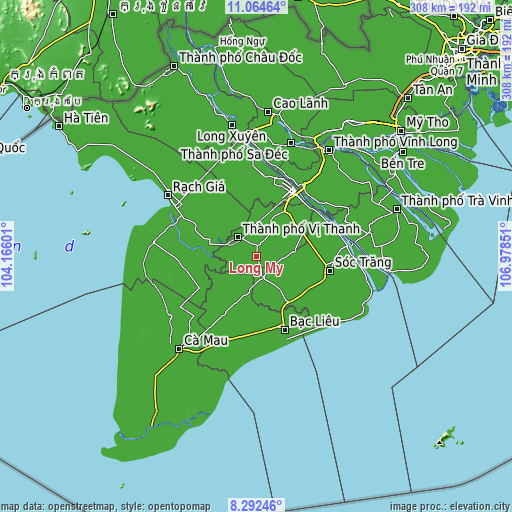 Topographic map of Long Mỹ