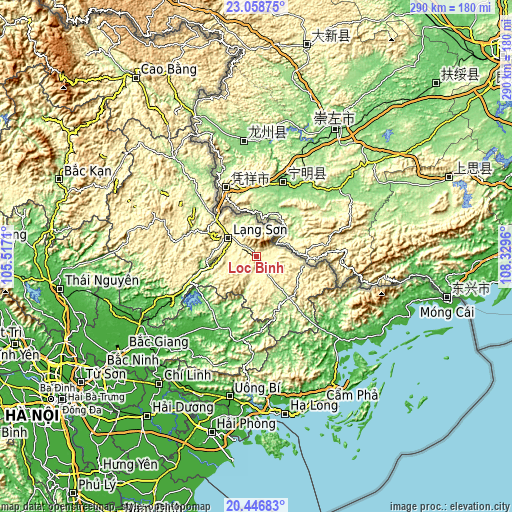 Topographic map of Lộc Bình