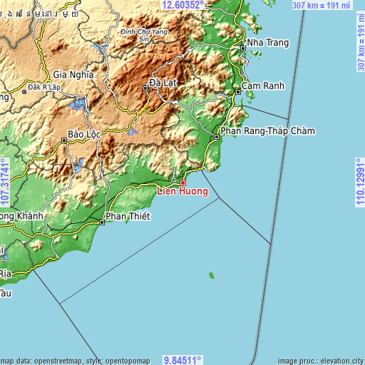 Topographic map of Liên Hương