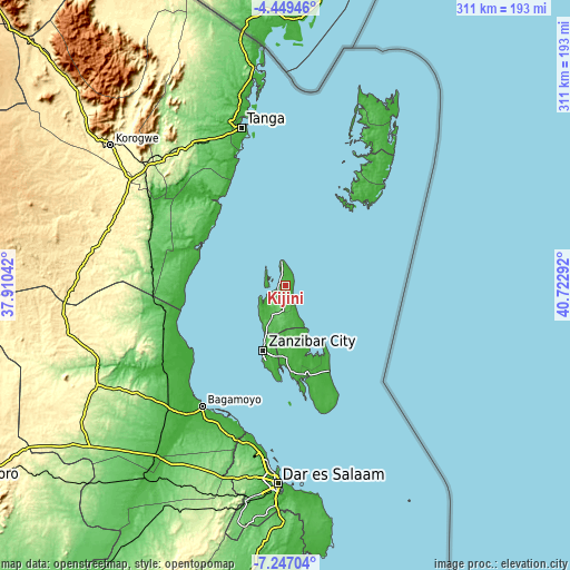Topographic map of Kijini