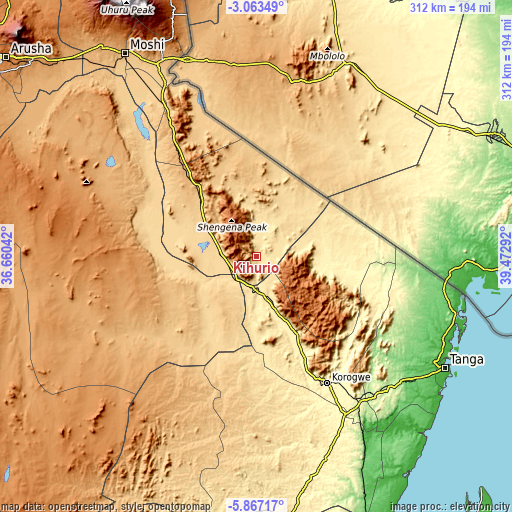 Topographic map of Kihurio