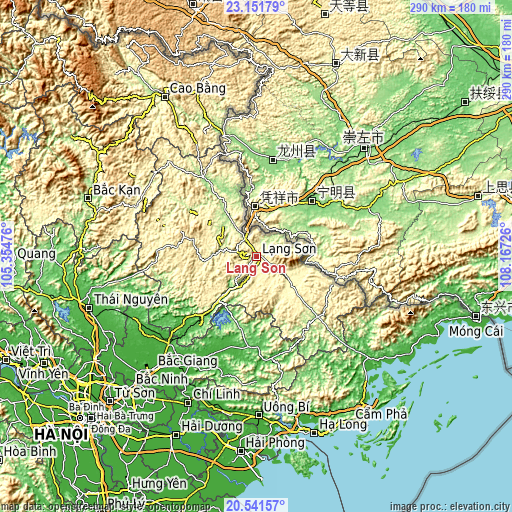 Topographic map of Lạng Sơn