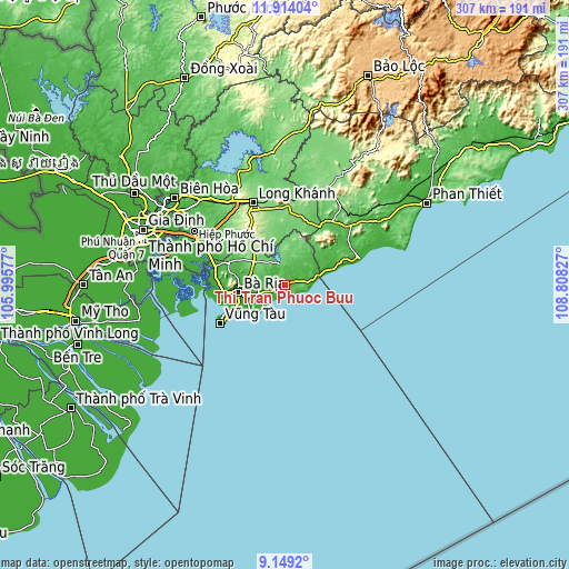 Topographic map of Thị Trấn Phước Bửu