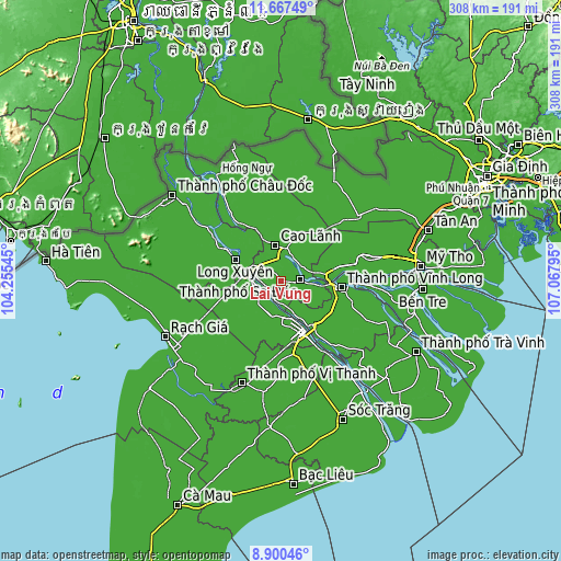 Topographic map of Lai Vung