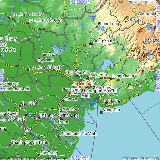 Topographic map of Lái Thiêu