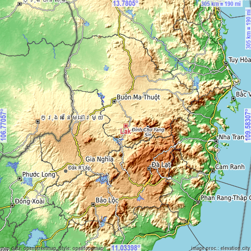 Topographic map of Lắk