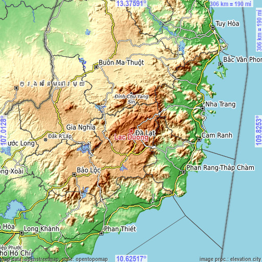 Topographic map of Lạc Dương