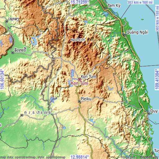 Topographic map of Kon Tum
