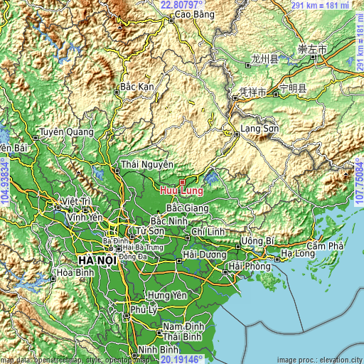 Topographic map of Hữu Lũng