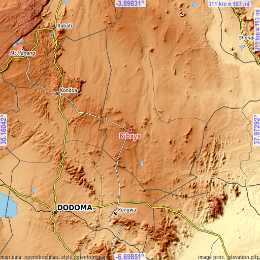 Topographic map of Kibaya