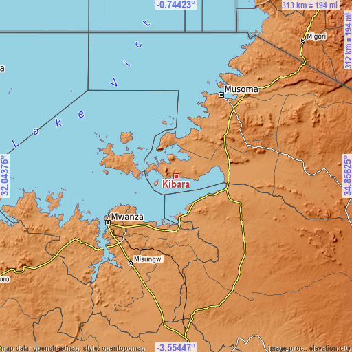 Topographic map of Kibara