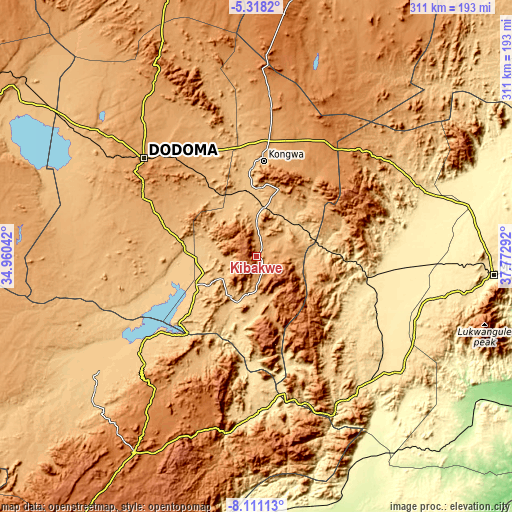 Topographic map of Kibakwe