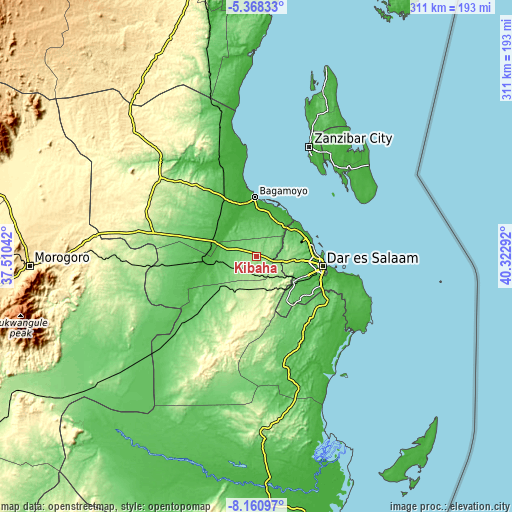 Topographic map of Kibaha