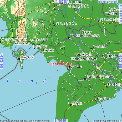 Topographic map of Ngoc Hon Doc