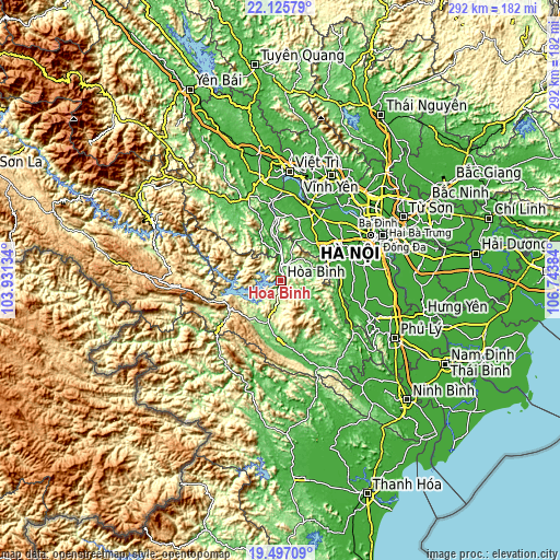 Topographic map of Hòa Bình