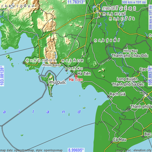 Topographic map of Hà Tiên