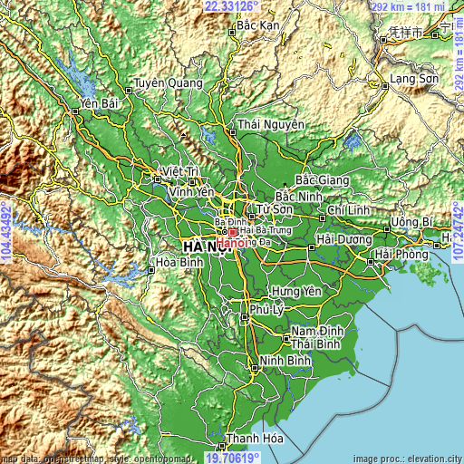 Topographic map of Hanoi