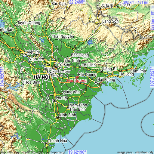 Topographic map of Hải Dương