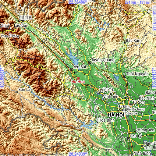 Topographic map of Hạ Hòa