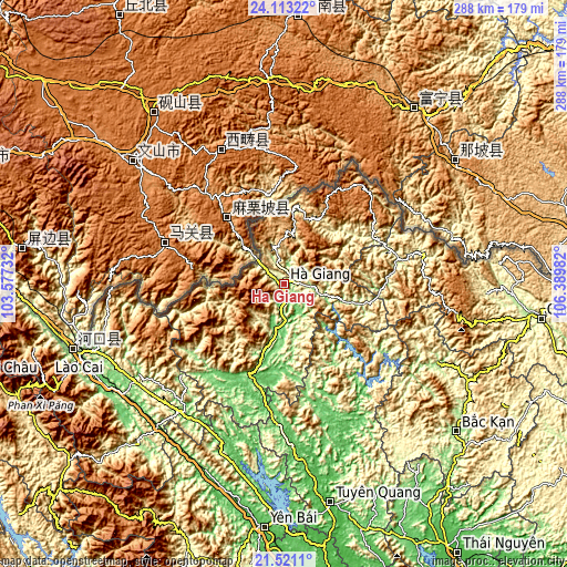 Topographic map of Hà Giang