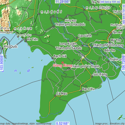 Topographic map of Giồng Riềng