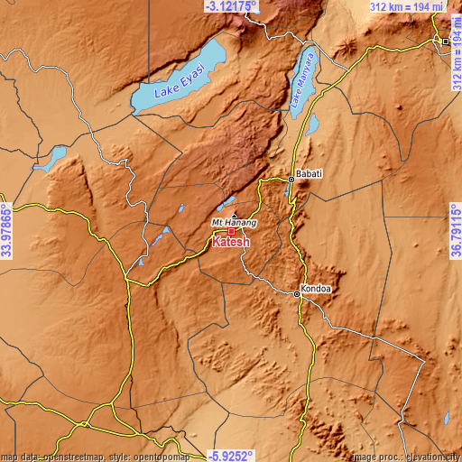 Topographic map of Katesh