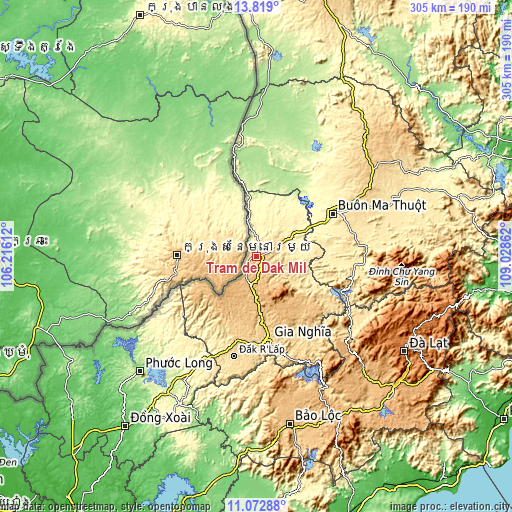 Topographic map of Tram de Dak Mil