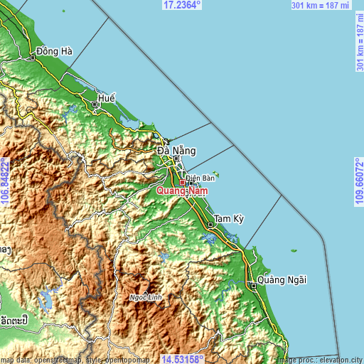 Topographic map of Quang Nam