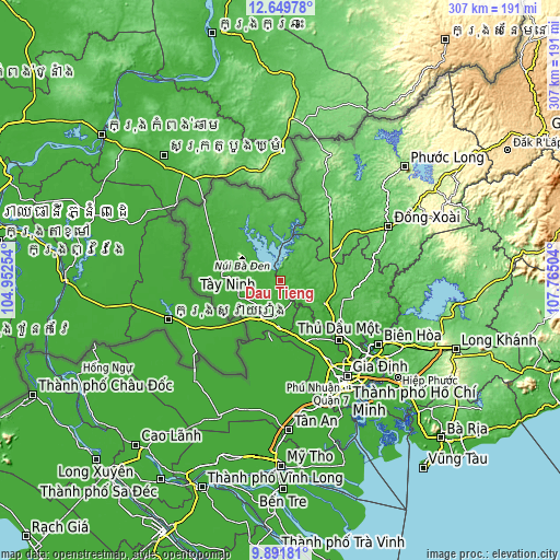 Topographic map of Dầu Tiếng