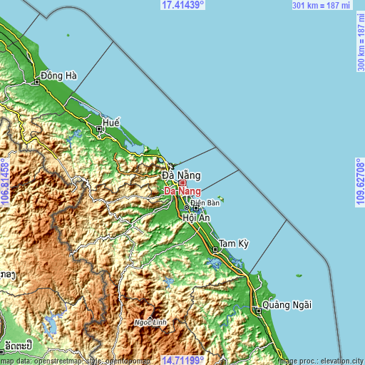 Topographic map of Da Nang