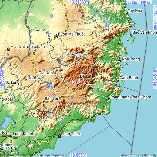 Topographic map of Ðà Lạt