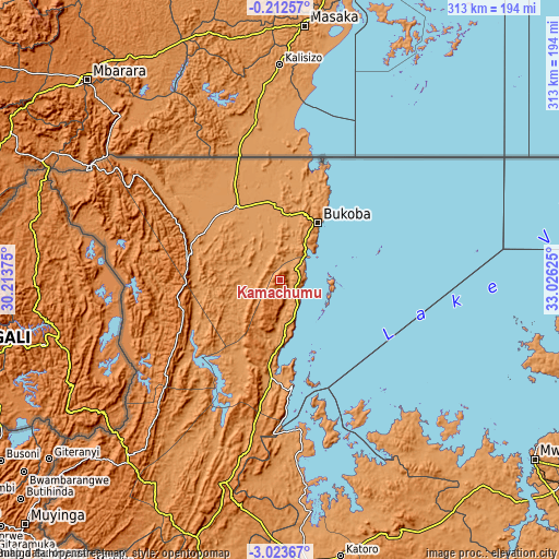 Topographic map of Kamachumu