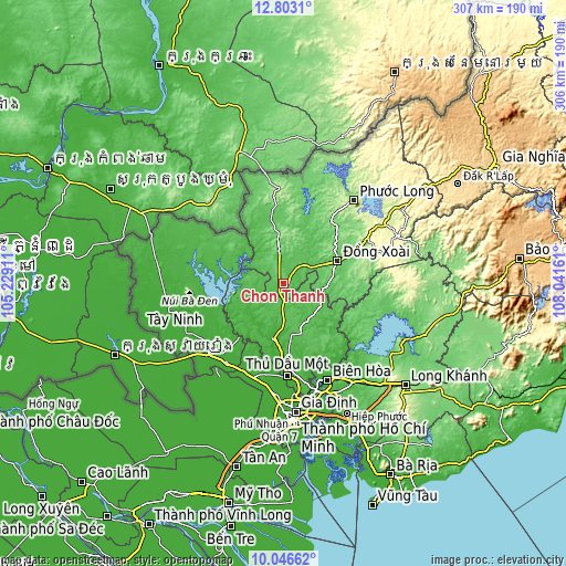 Topographic map of Chơn Thành