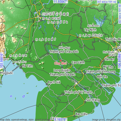 Topographic map of Chợ Mới