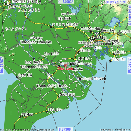 Topographic map of Chợ Lách