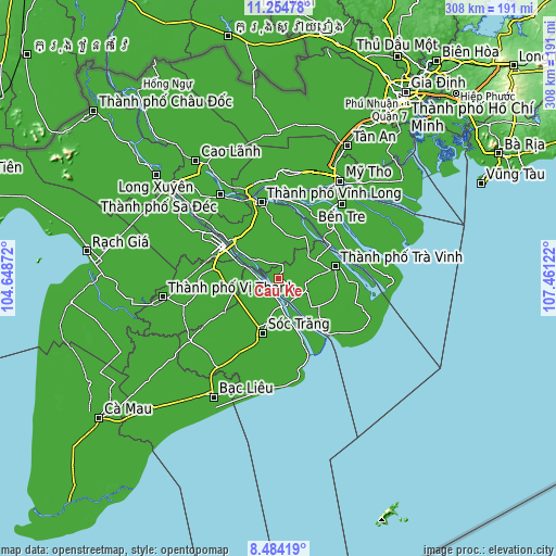 Topographic map of Cầu Kè