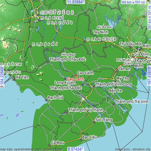 Topographic map of Cao Lãnh