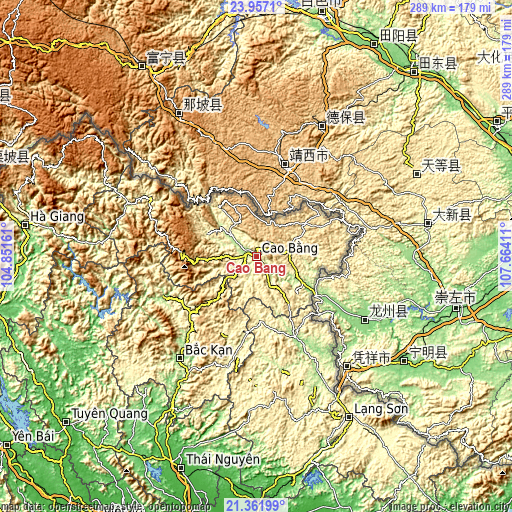 Topographic map of Cao Bằng