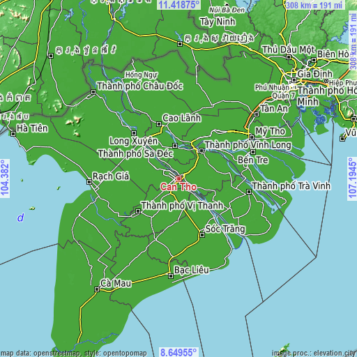 Topographic map of Cần Thơ