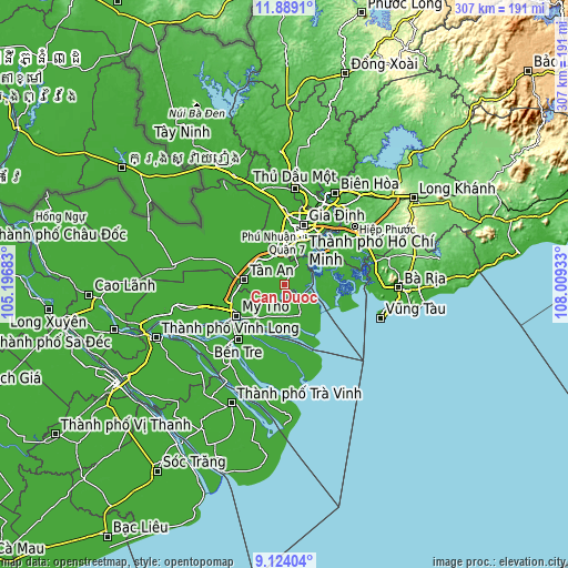 Topographic map of Cần Đước