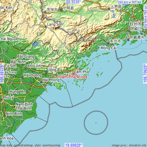 Topographic map of Cẩm Phả Mines