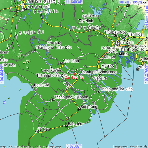 Topographic map of Cái Tàu Hạ