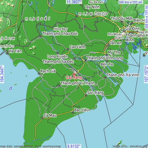 Topographic map of Cái Răng