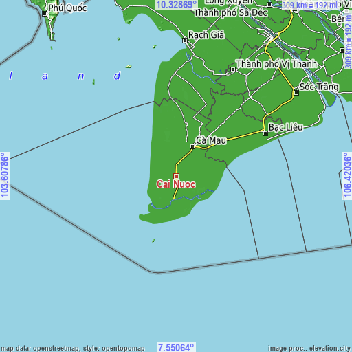 Topographic map of Cái Nước