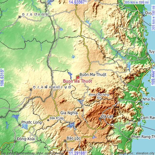 Topographic map of Buôn Ma Thuột