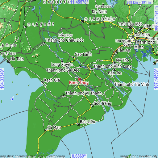 Topographic map of Bình Thủy