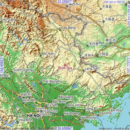 Topographic map of Bình Gia